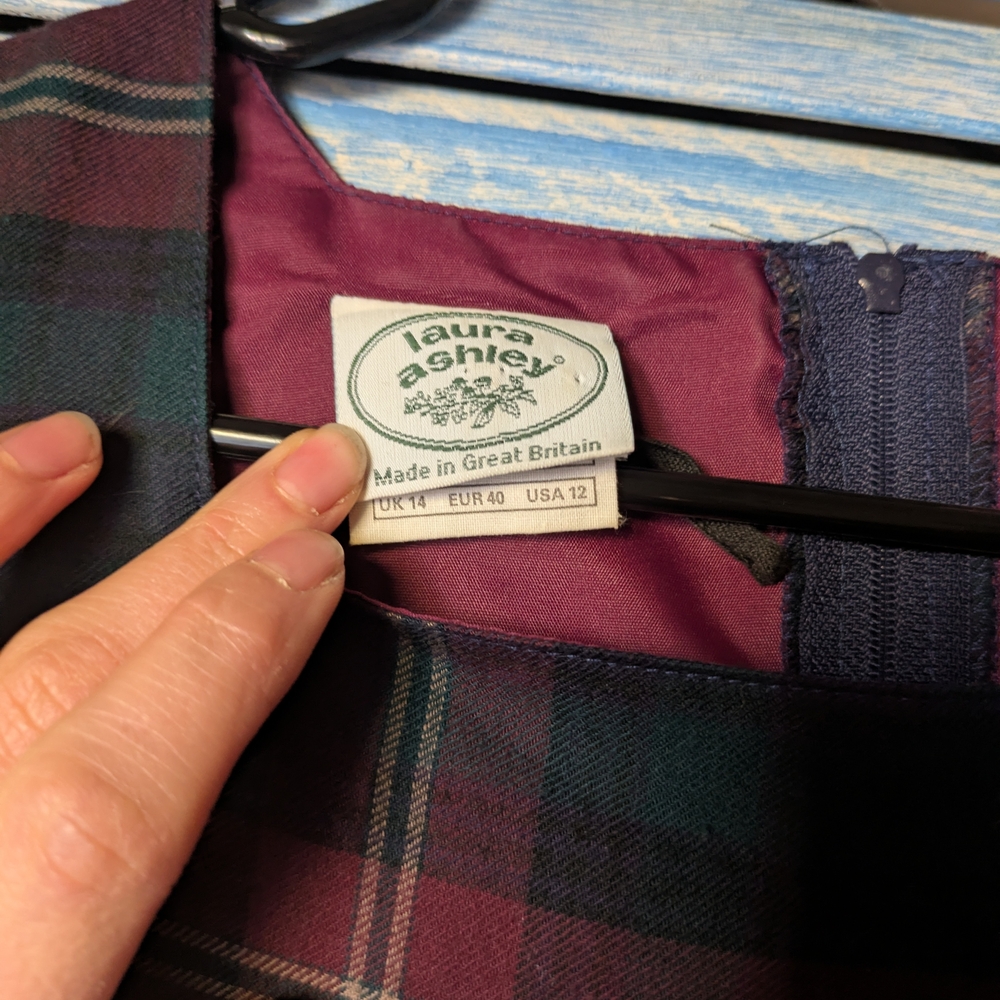 Laura Ashley Plaid Long Sleeve Dress - Green and Red - Picture 3 of 4
